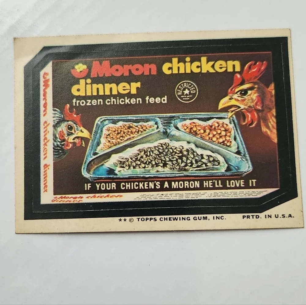 Vintage 1974 Topps Wacky Packages Moron Chicken Dinner Sticker Card 11th Series